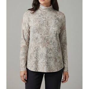 Chicos Snakeskin Print Mock Neck Top Womens Size 3 XL Tan Gray Cotton Rayon Knit